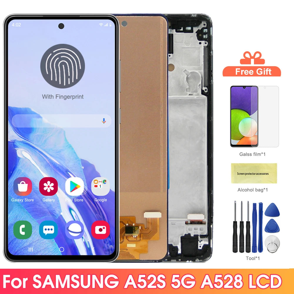 A52s 5G Display Screen for Samsung Galaxy A52s 5G A528 A528B A528B/DS Lcd Display Digital Touch Screen with Frame Replacement Samsung phone repair parts