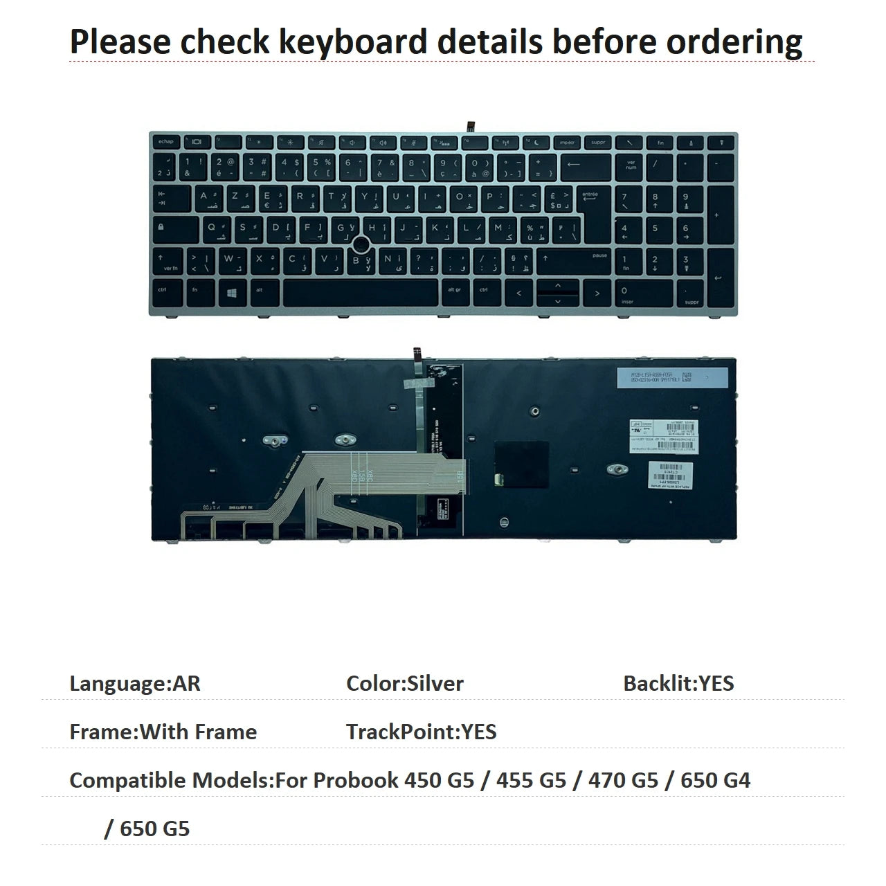 New US Russian Spanish Arab Language  Backlit Keyboard For HP Probook 450 G5 / 455 G5 / 470 G5 / 650 G4 / 650 G5 X8CA  HP laptop repair parts