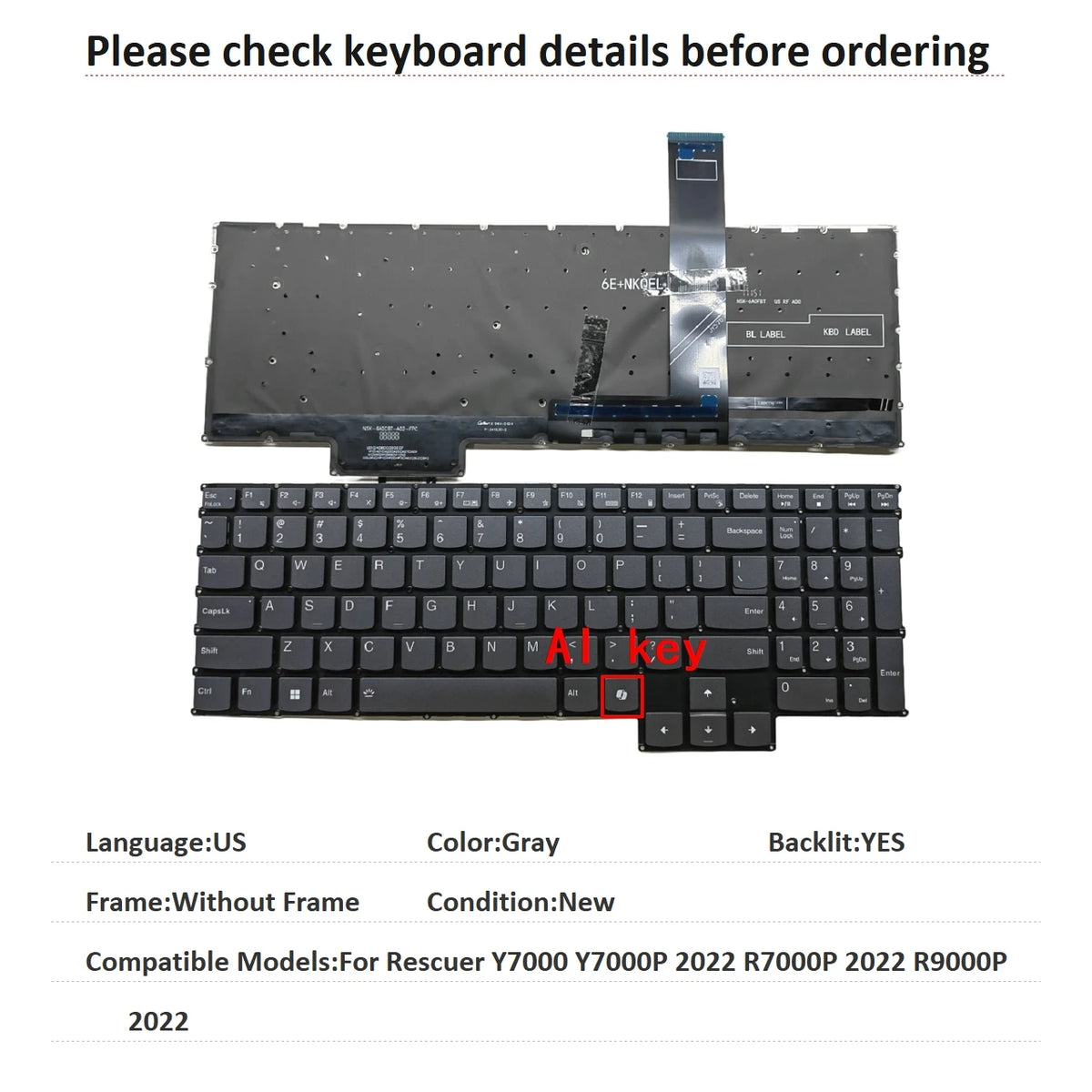 New US Language  Backlit Keyboard For Lenovo Rescuer Y7000 Y7000P 2022 R7000P 2022 R9000P 2022 Notebook PC Replacement Keyboard Lenovo laptop repair parts