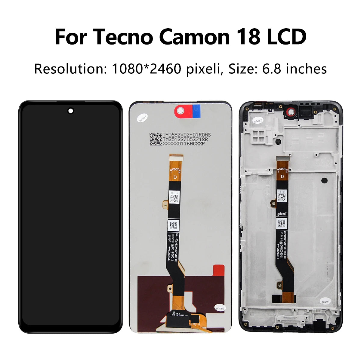 6.8'' For Tecno Camon 18 CH6n LCD Display Touch Screen Digitizer For Tecno Camon 18 CH6 LCD Assembly Replacement Parts 100% Test Tecno phone repair parts