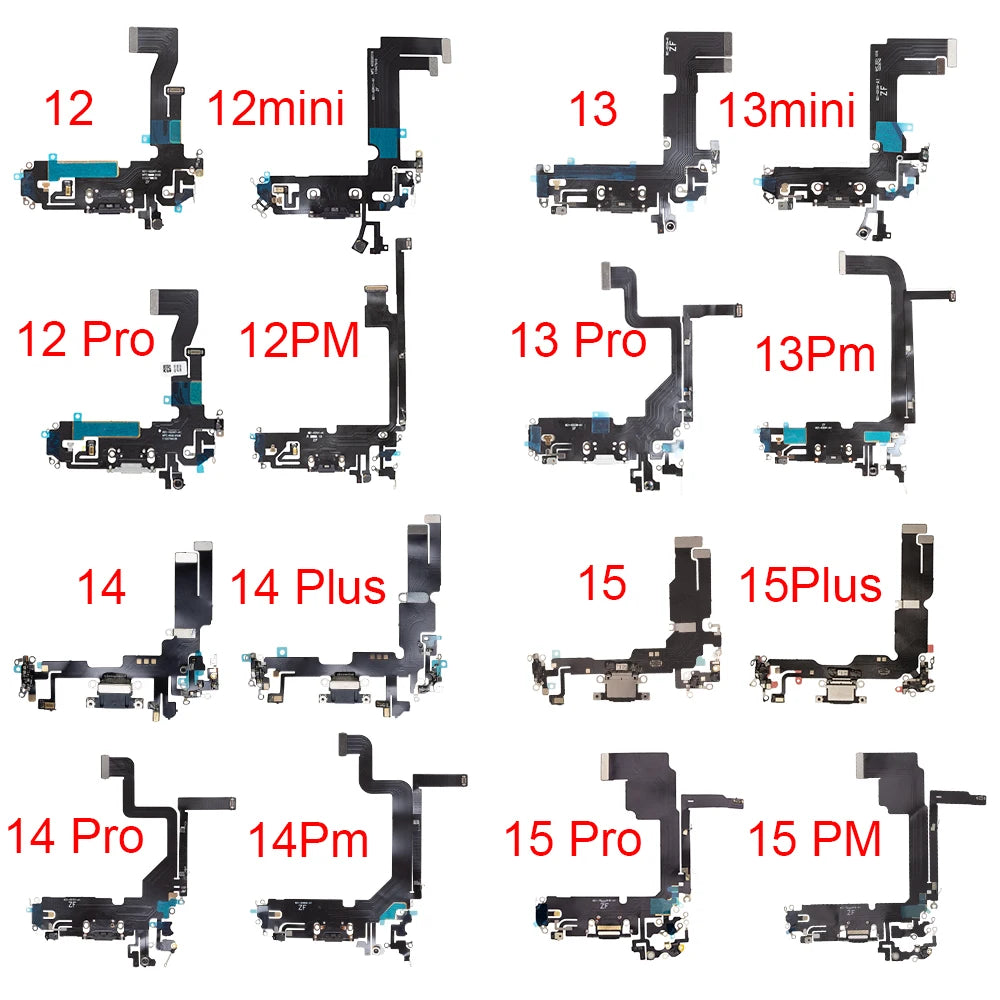 1Pcs USB Charging Port Flex For iPhone 12 13 14 Pro Max Mini Dock Charger Connector With MicroPhone Headphone Audio Jack Flex Ca iPhone phone repair parts