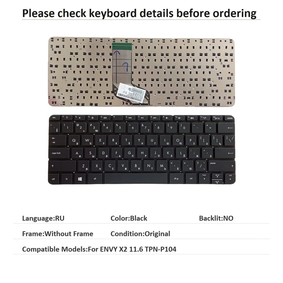 New US Russian Language Keyboard For HP ENVY X2 11.6 TPN-P104 Notebook PC Replacement Keyboard  HP laptop repair parts