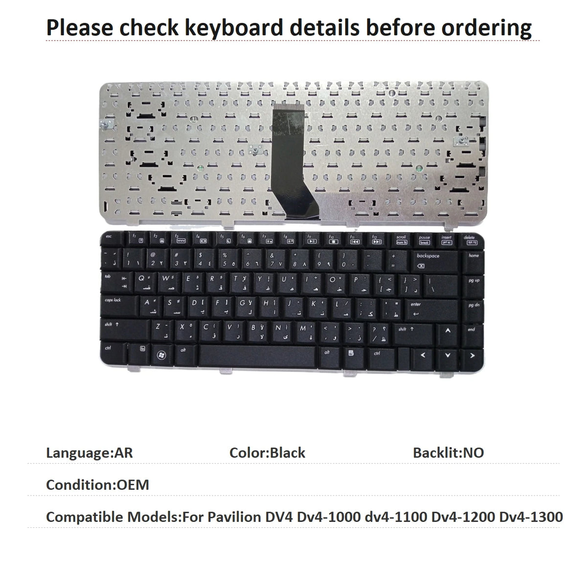 New US Arab Language  Keyboard For HP Pavilion DV4 Dv4-1000 dv4-1100 Dv4-1200 Dv4-1300 Notebook PC Replacement Keyboard HP laptop repair parts