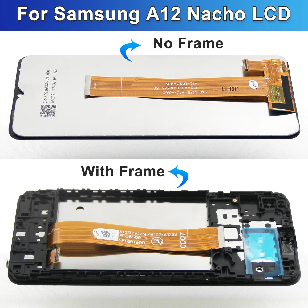 A12 Nacho Display Screen Assembly, for Samsung Galaxy A12 Nacho A127 A127F LCD Display Touch Screen with Frame for Samsung A12S Samsung phone repair parts