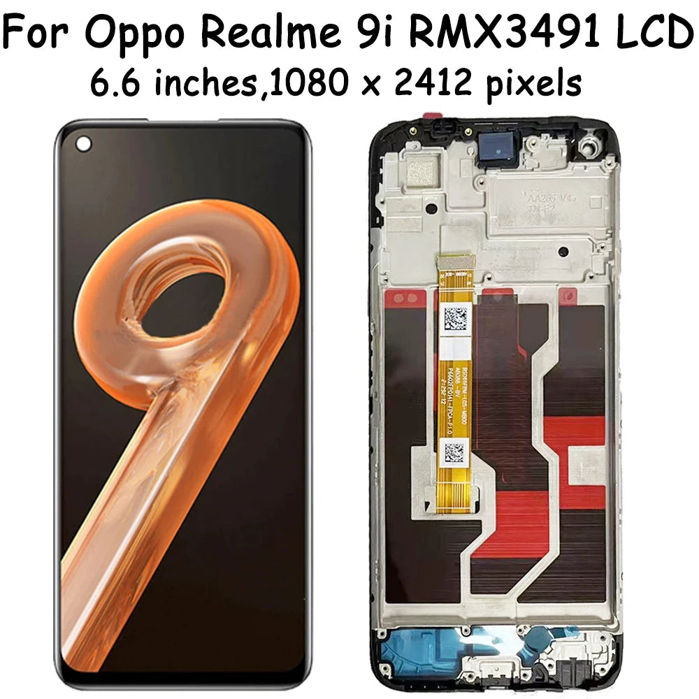 6.6" High Quality For Oppo Realme 9i RMX3491 LCD Display Screen Touch Screen Panel Digitizer For Realme 9i 4G LCD With Frame Oppo phone repair parts Realme phone repair parts