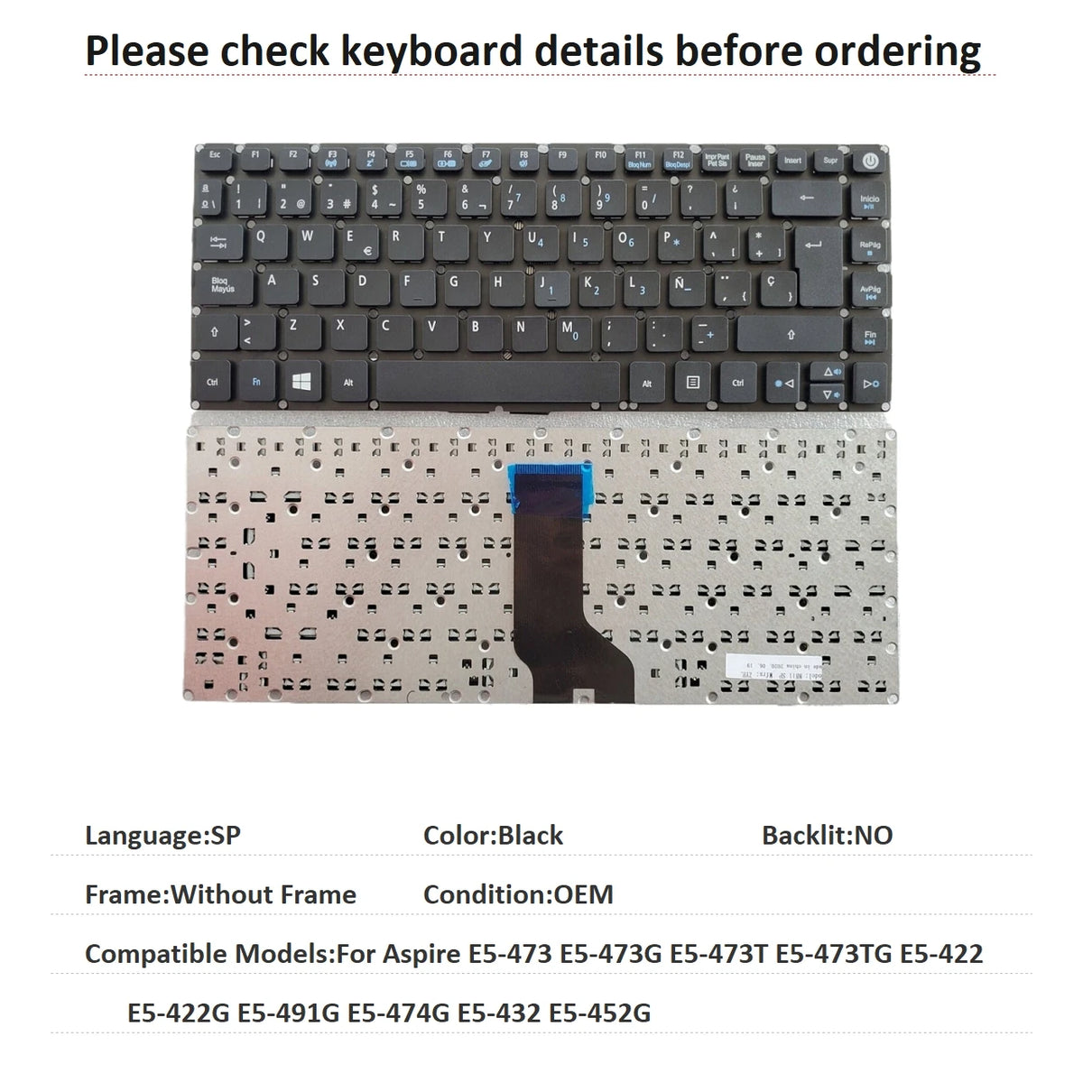 US RU SP AR BR Keyboard For Acer Aspire E5-473 E5-473G E5-473T E5-473TG E5-422 E5-422G E5-491G E5-474G E5-432 E5-452G Acer laptop repair parts