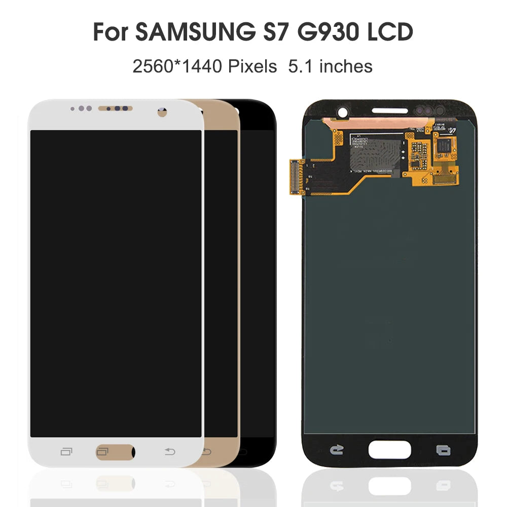 Super AMOLED S7 Display Screen, for Samsung Galaxy S7 G930 G930F G930FD Lcd Display Digital Touch Screen with Frame Replacement Samsung phone repair parts