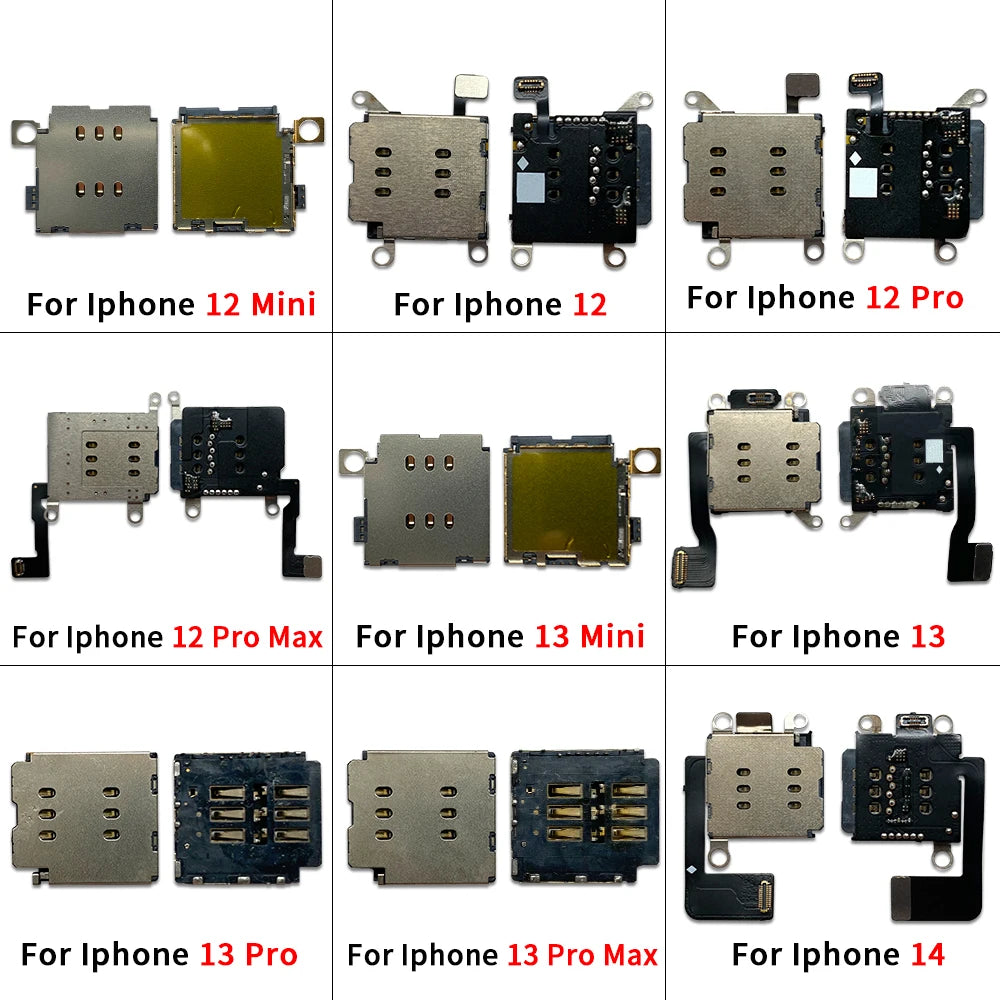 New SIM Card Reader For iPhone 11 12 13 14 15 Pro Max Plus Mini Dual SIM Card Slot Socket Inner Adapter With Flex Cable iPhone phone repair parts