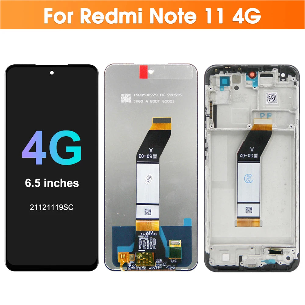 6.5" Screen for Xiaomi Redmi Note 11 4G 21121119SC Lcd Display Digital Touch Screen with Frame for Redmi Note 11 4G Replacement Xiaomi phone repair parts