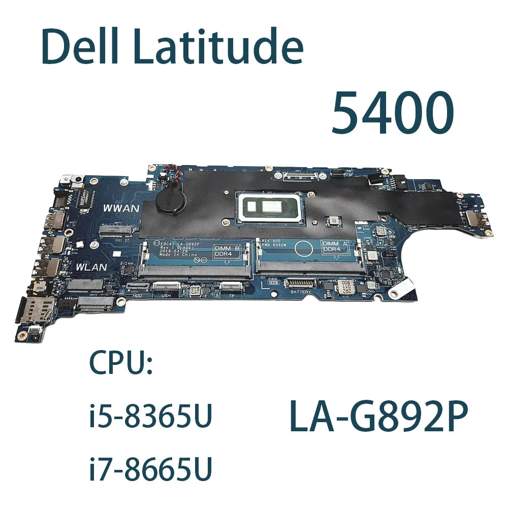 Laptop Motherboard For DELL LATITUDE 5400 LA-G892P With CPU i5-8365U I7-8665U FRU:6RVRC 06RVRC Dell laptop repair parts