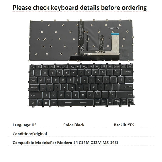 New US Language  Backlit Keyboard For MSI Modern 14 C12M C13M MS-14J1 Notebook PC Replacement Keyboard MSI laptop repair parts