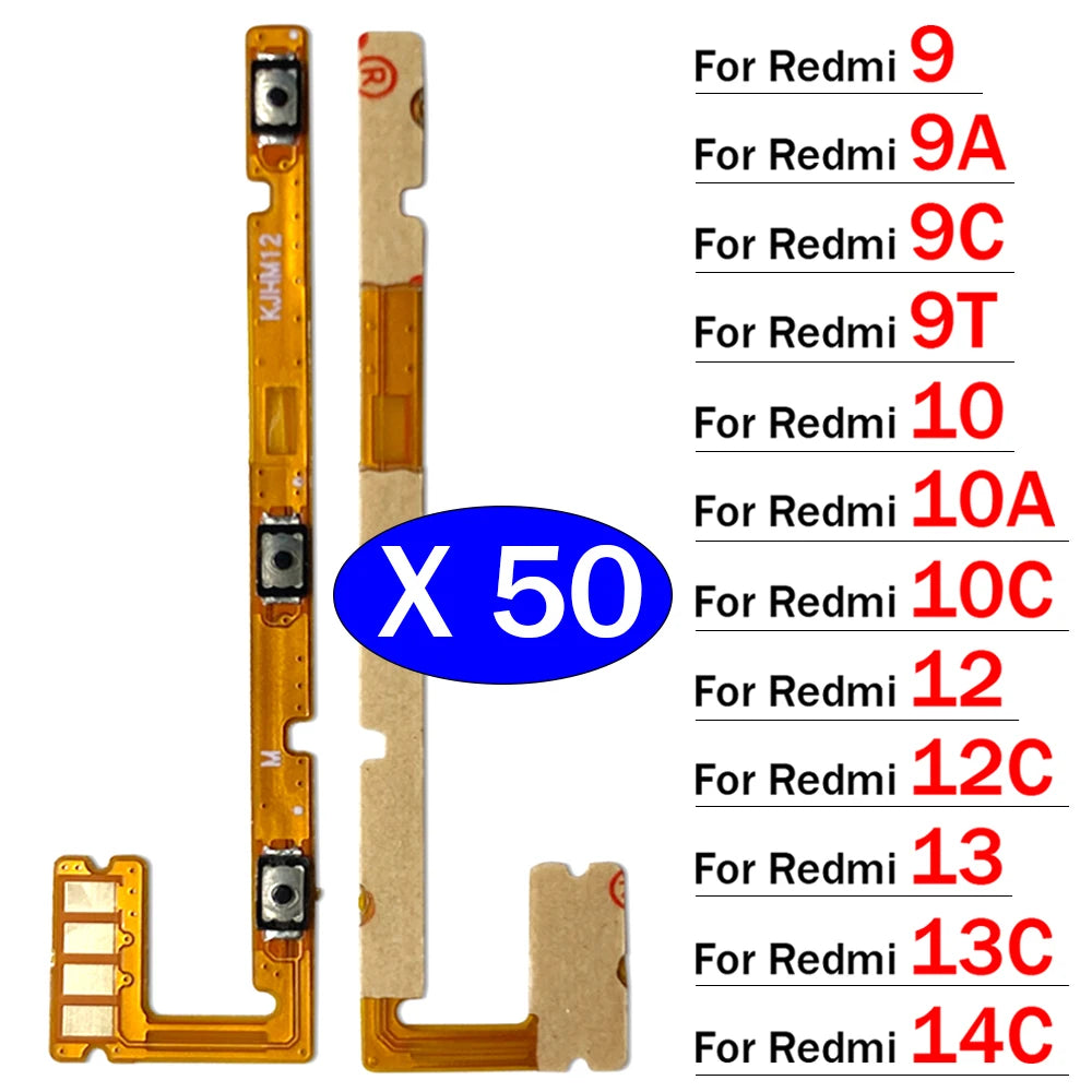 50Pcs/Lot, Power Volume Button Key Flex Cable For Xiaomi Redmi 9 9A 9C 9T 10 10A 10C 12 12C 13 13C 14C Xiaomi  Xiao mi phone repair parts