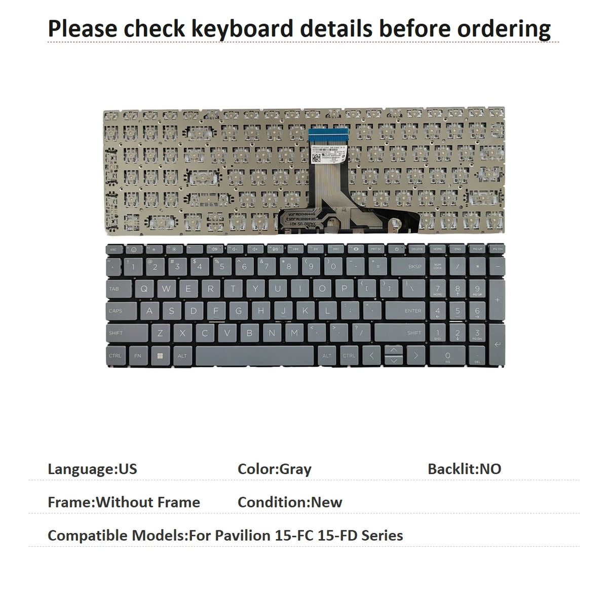 New US Spanish Language  Backlit Keyboard For HP Pavilion 15-FC 15-FD Series Notebook PC Replacement Keyboard  HP laptop repair parts