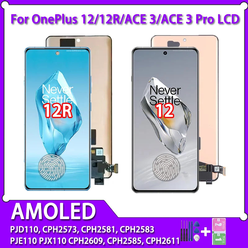 AMOLED For OnePlus 12 / 12R / Ace 3 / Ace 3 Pro PJX110 PJE110 CPH2609 PJD110 LCD Display Touch Screen Digitizer Assembly  OnePlus phone repair parts