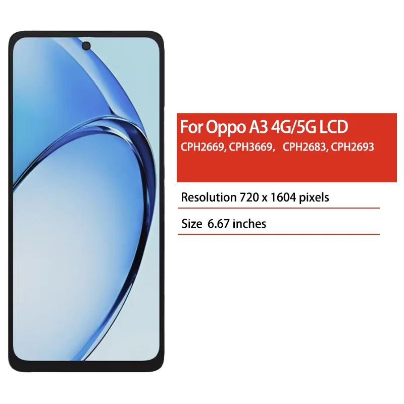 A3 5G CPH2683, CPH2693 Display Screen For Oppo A3 4G CPH2669, CPH3669 LCD Display Touch Screen Digitizer Assembly Oppo phone repair parts Realme phone repair parts