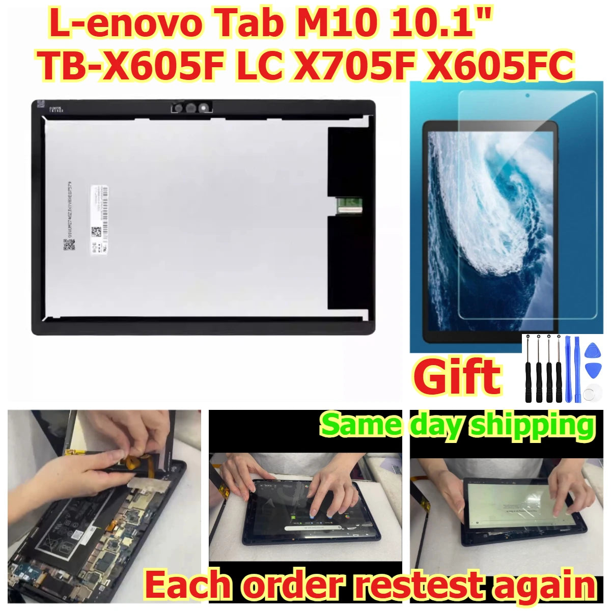 100% tested Tab touch display lcd screen for Lenovo Tab M10 10.1 inch TB-X605F LC X705F X605FC Digitizer assembly Lenovo tablet repair parts