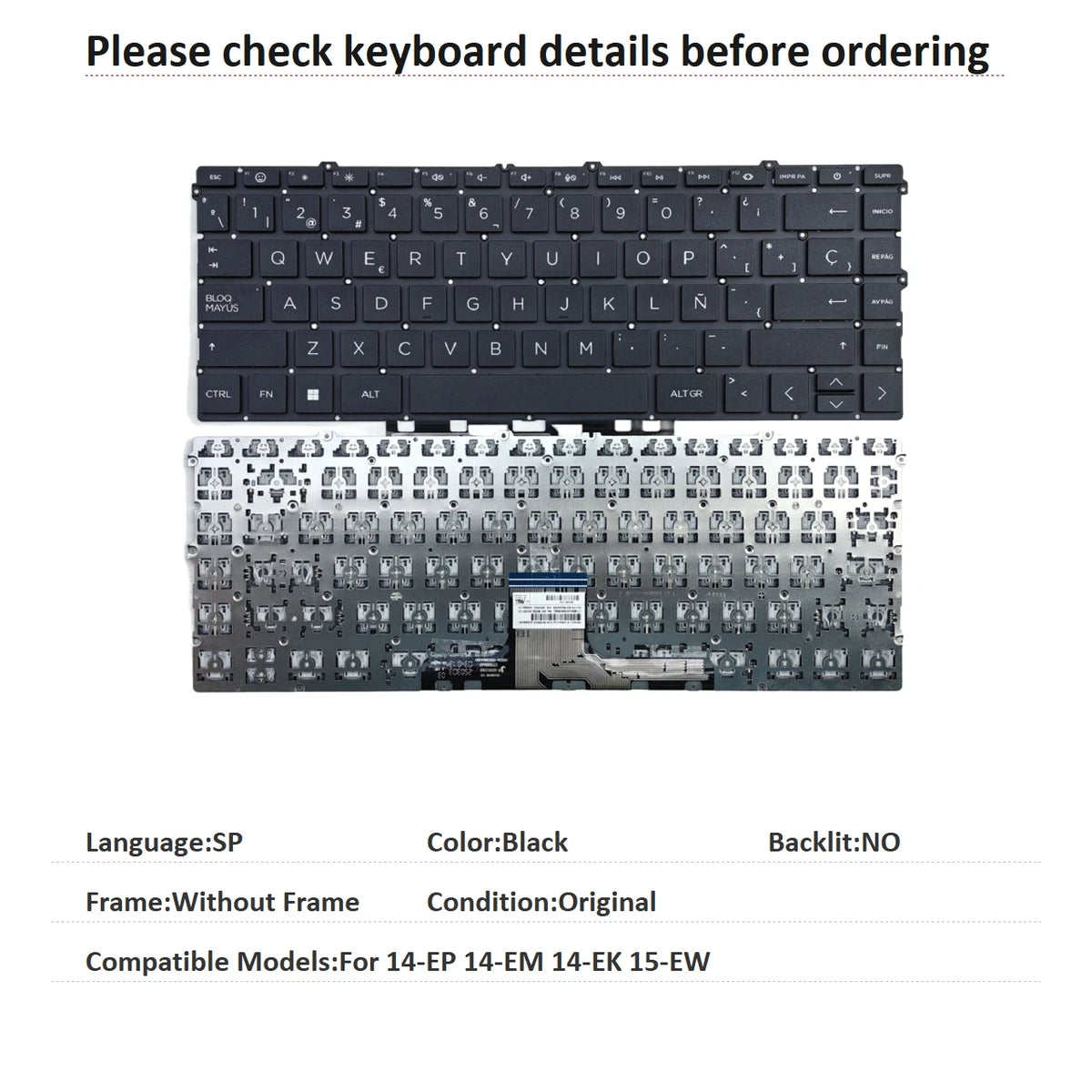 New US Russian Spanish UK Arab Portuguese Language  Backlit Keyboard For HP 14-EP 14-EM 14-EK 15-EW Replacement Keyboard  HP laptop repair parts