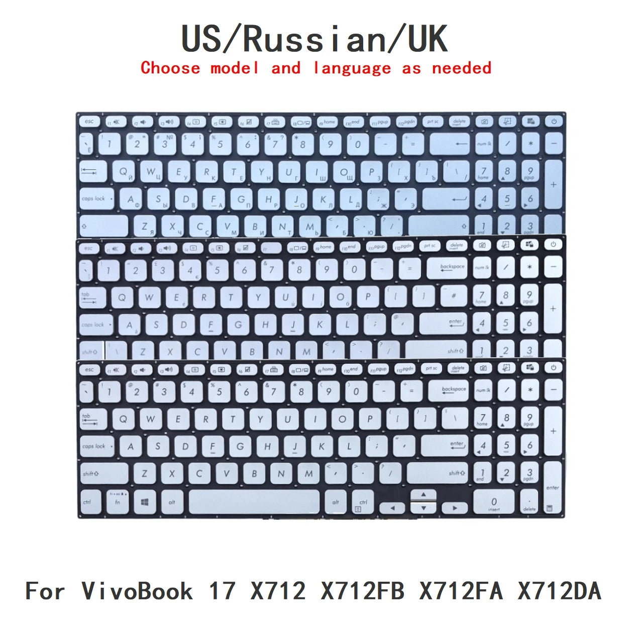 New US Russian UK Language  Backlit Keyboard For ASUS VivoBook 17 X712 X712FB X712FA X712DA Notebook PC Replacement Keyboard ASUS laptop repair parts