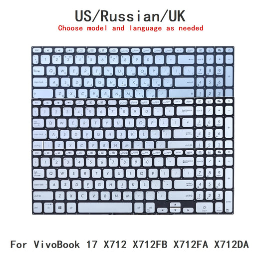 New US Russian UK Language  Backlit Keyboard For ASUS VivoBook 17 X712 X712FB X712FA X712DA Notebook PC Replacement Keyboard ASUS laptop repair parts