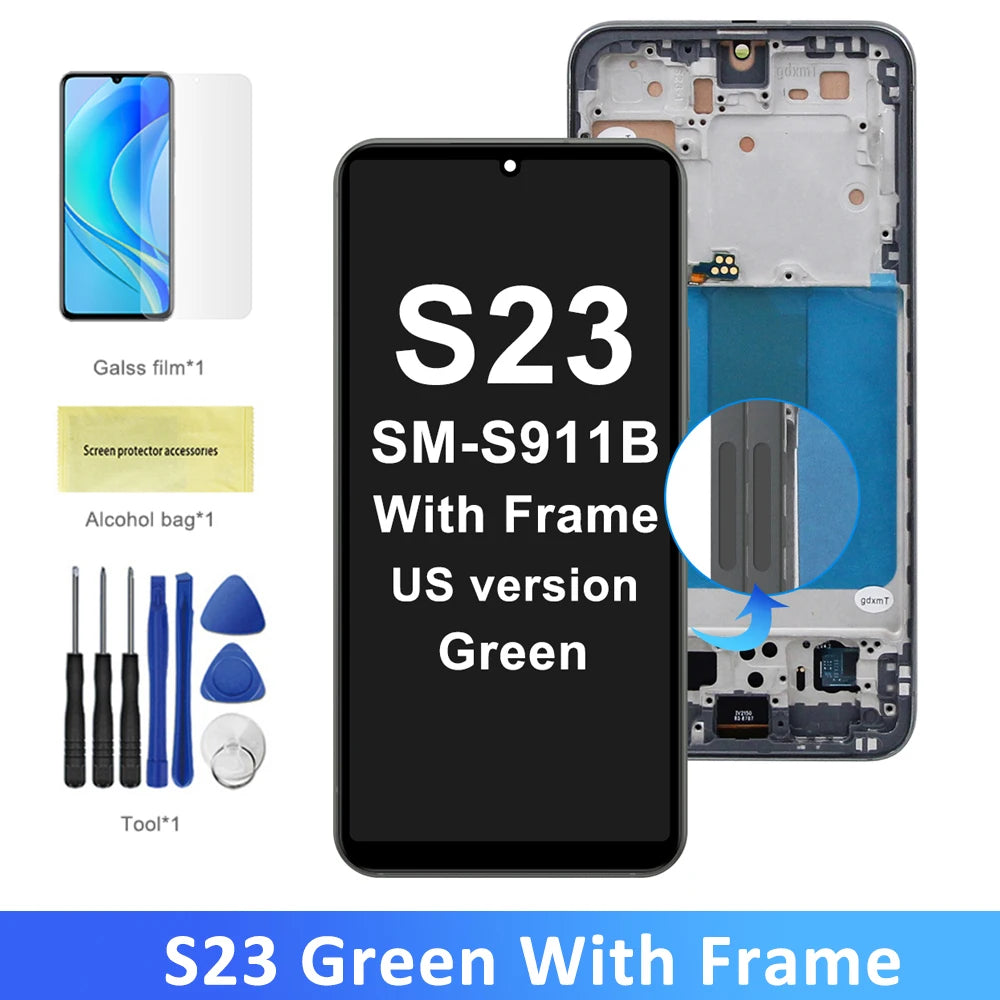 S23 Screen Assembly for Samsung Galaxy S23 S911B S911B/DS Lcd Display Digital Touch Screen with Frame Replacement Parts Samsung phone repair parts