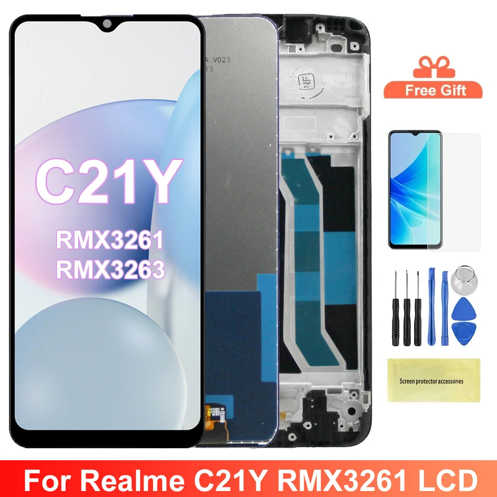 6.5" Screen for Realme C21Y RMX3261 RMX3263 Lcd Display Digital Touch Screen with Frame for Realme C21Y Screen Replacement Realme phone repair parts