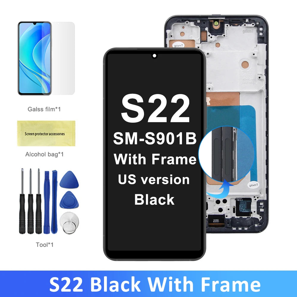 S22 5G LCD Screen for Samsung Galaxy S22 S901B S901B/DS Lcd Display Digital Touch Screen with Frame Assembly Parts 100% Tested Samsung phone repair parts