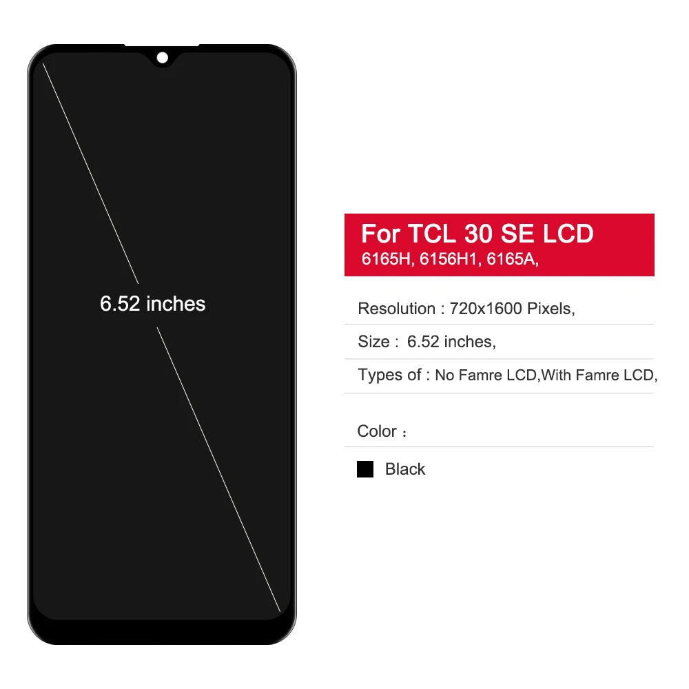 6.52'' For TCL 30SE 6165H 6156H1 6165A 6165A1 6165S LCD Display Touch Screen Digitizer Assembly Replacement Parts TCL phone repair parts