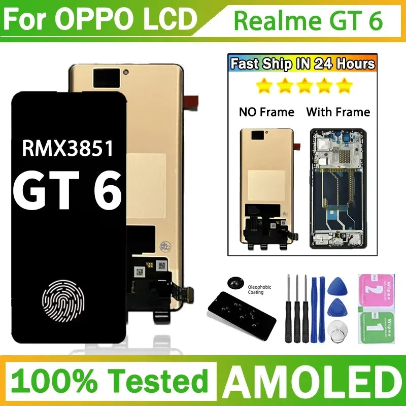 6.78"AMOLED For Realme GT6 RMX3851 LCD Display Touch Screen Digitizer Assembly GT 6 Display Repair Parts Oppo phone repair parts Realme phone repair parts
