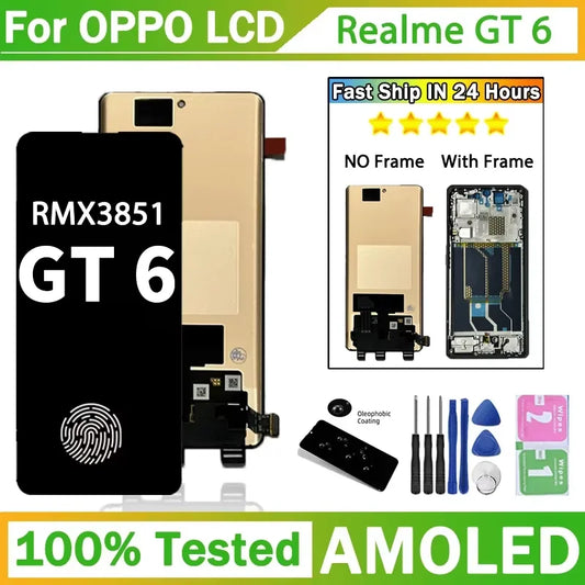 6.78"AMOLED For Realme GT6 RMX3851 LCD Display Touch Screen Digitizer Assembly GT 6 Display Repair Parts Oppo phone repair parts Realme phone repair parts