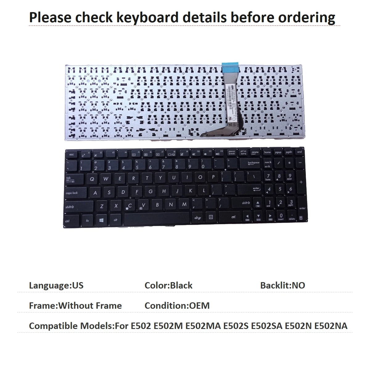 New US Russian Spanish UK Brazil Language  Keyboard For ASUS E502 E502M E502MA E502S E502SA E502N E502NA Replacement Keyboard ASUS laptop repair parts