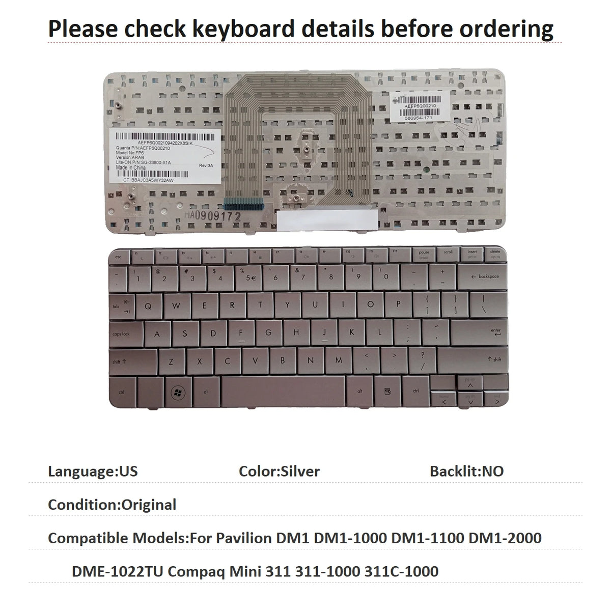 New US Language  Keyboard For HP Pavilion DM1 DM1-1000 DM1-1100 DM1-2000 DME-1022TU Compaq Mini 311 311-1000 311C-1000  HP laptop repair parts