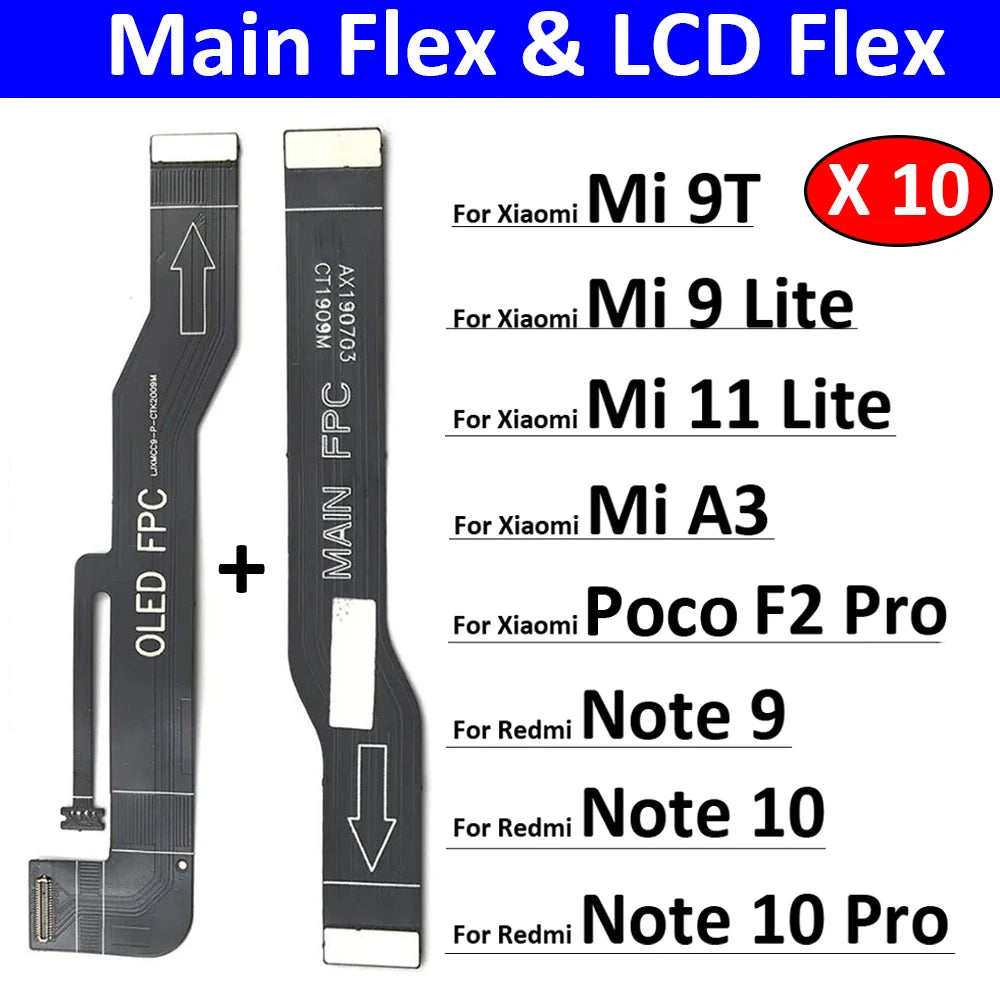 10Pcs，New For Xiaomi Mi A3 9 9T 11 Lite F2 Pro Redmi Note 9 10 10s 11 Pro Main FPC LCD Display Connect Mainboard Flex Cable Xiaomi  Xiao mi phone repair parts