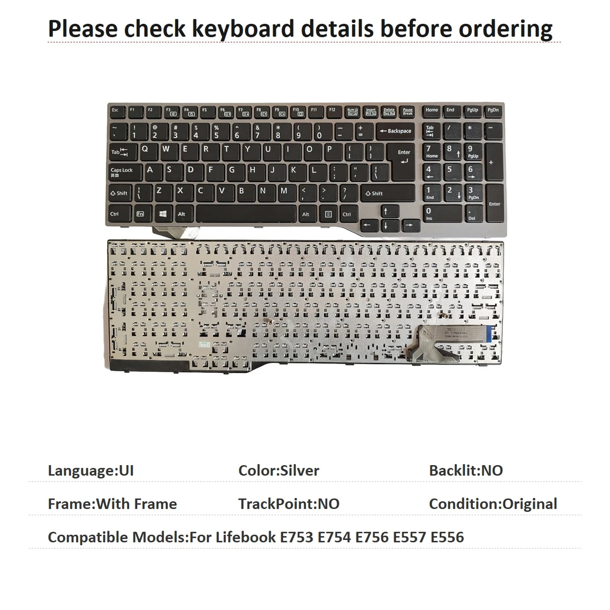 New UI Language  Keyboard For Fujitsu Lifebook E753 E754 E756 E557 E556 Notebook PC Replacement Keyboard