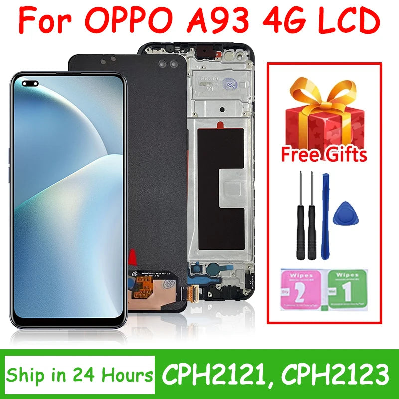 Super AMOLED For Oppo A93 Display Screen For OPPO A93 4G CPH2121, CPH2123 LCD Display Touch Screen Digitizer Assembly  Oppo phone repair parts