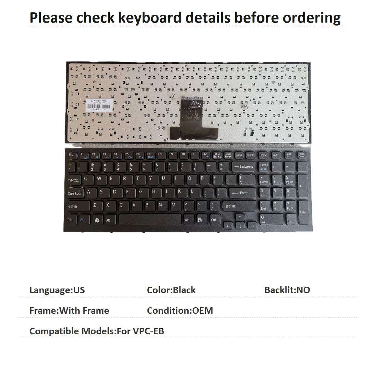 New US Russian Language  Keyboard For Sony VPC-EB Notebook PC Replacement Keyboard SONY laptop repair parts