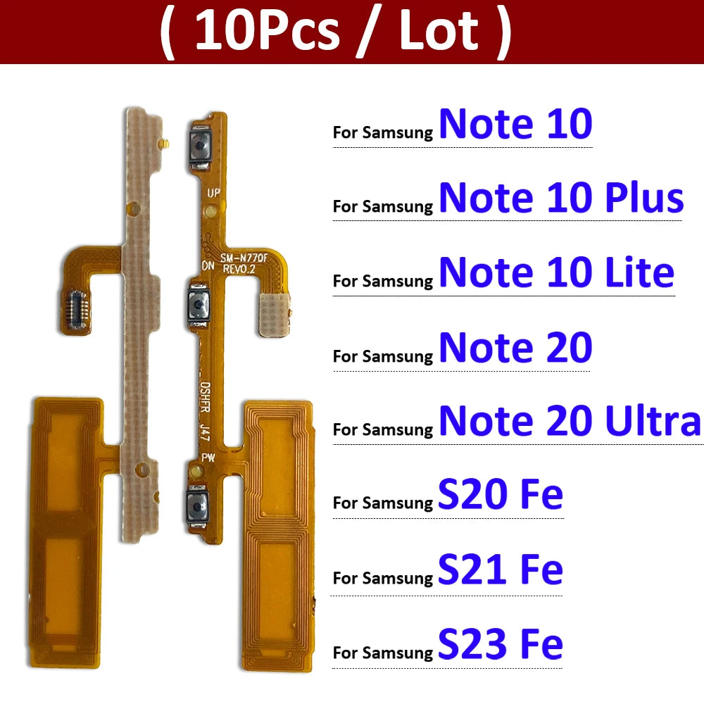 10Pcs, Volume Button Power Switch On Off Button Flex Cable For Samsung Note 10 Plus Lite Note 20 Ultra S20 S21 S23 Fe Samsung phone repair parts