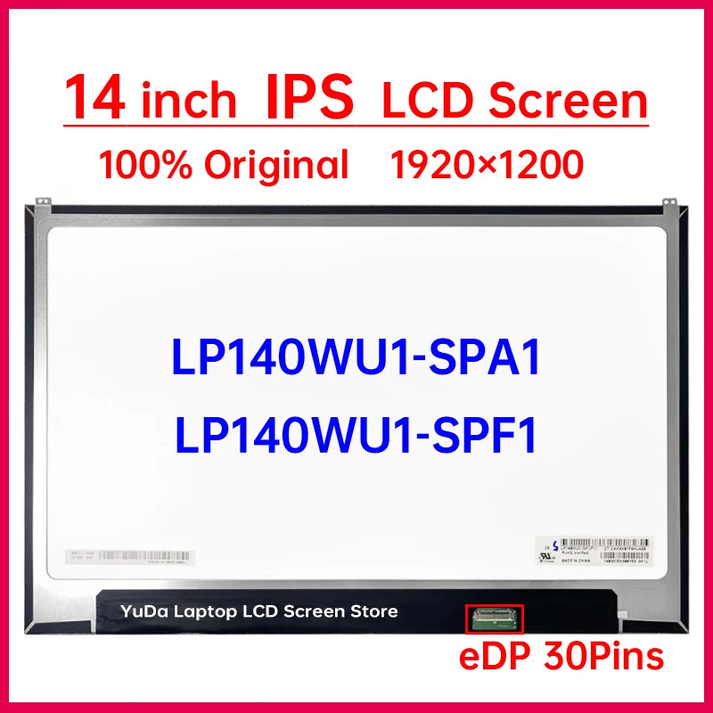 14 Inch Laptop LCD Screen LP140WU1 SPA1 LP140WU1-SPA1 LP140WU1-SPF1 Display Matrix Panel Replacement 1920x1200 30 Pins Non-Touch Laptop screen replacement