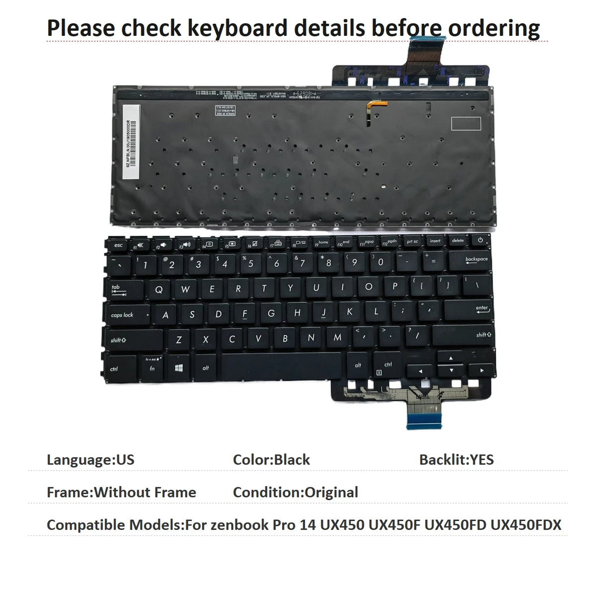New US Language  Backlit Keyboard For ASUS zenbook Pro 14 UX450 UX450F UX450FD UX450FDX Notebook PC Replacement Keyboard ASUS laptop repair parts