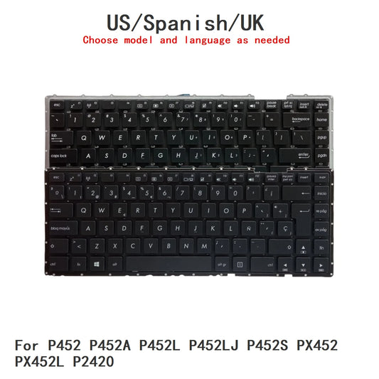 New US Spanish UK Language  Keyboard For ASUS P452 P452A P452L P452LJ P452S PX452 PX452L P2420 Notebook PC Replacement Keyboard ASUS laptop repair parts