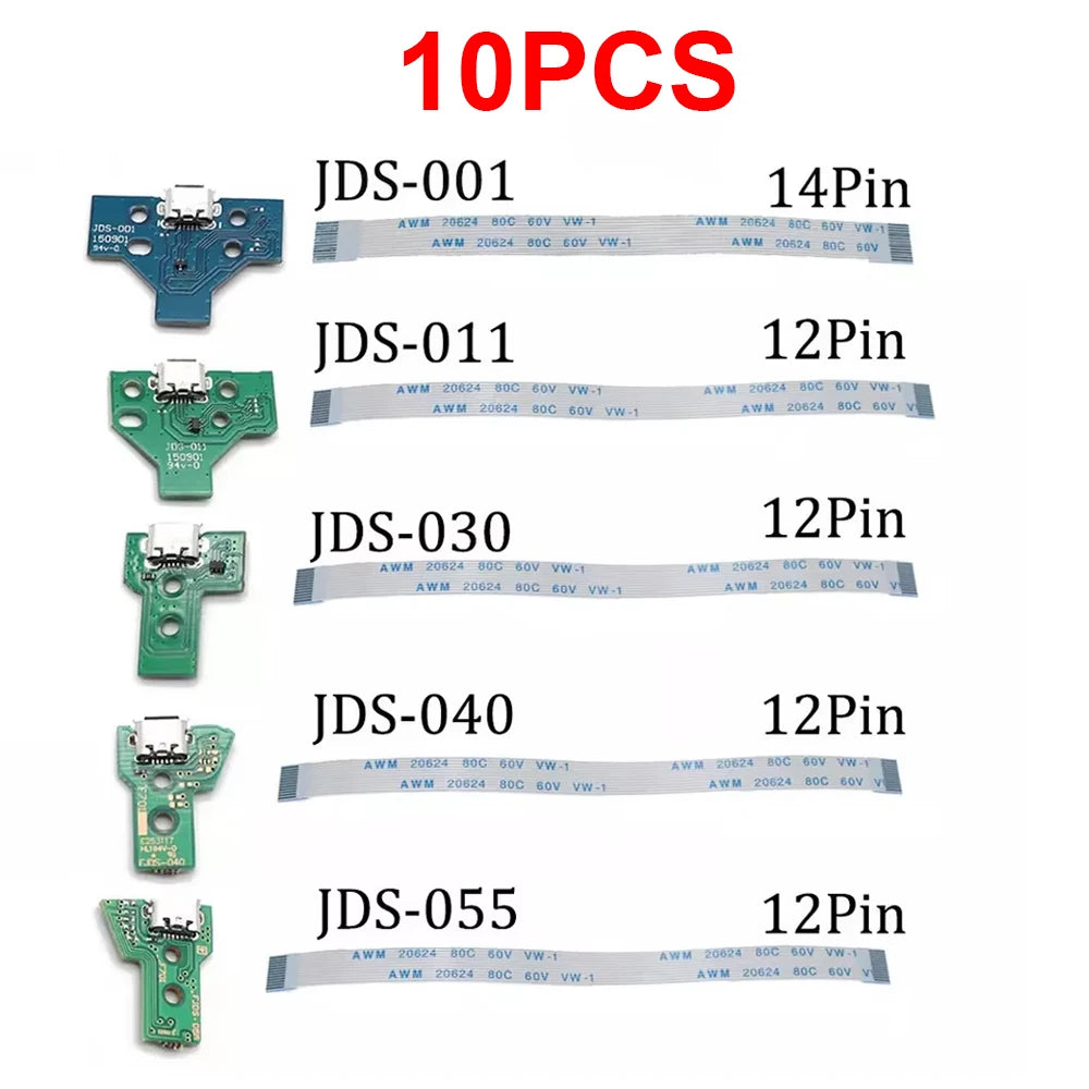 10 PCS PS4 USB Charge Port JDS-030/JDS-011 & 12 Pin, JDS-001 & 14 Pin, FJDS-055 & 12 Pin Connector Cable Replacement Game console repair parts