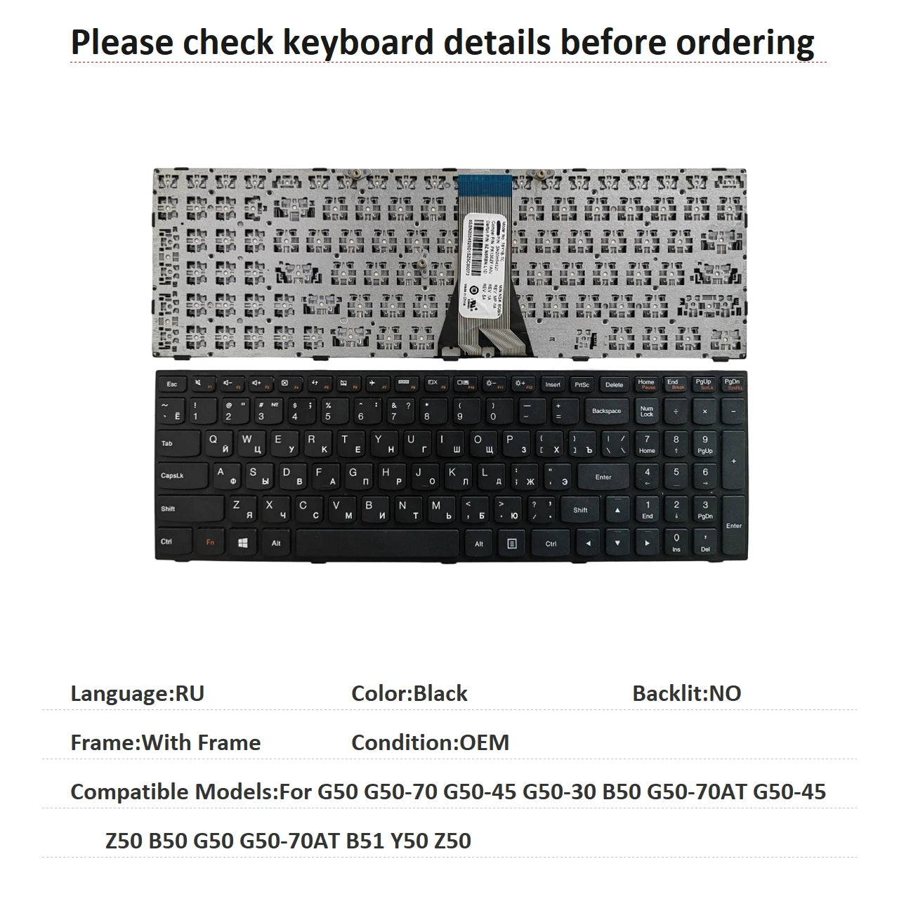 US UI Russian Spanish Backlit Keyboard For Lenovo G50 G50-70 G50-45 G50-30 B50 G50-70AT G50-45 Z50 B50 G50 G50-70AT B51 Y50 Z50 Lenovo laptop repair parts