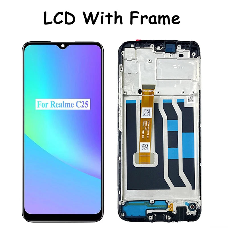 6.5" OEM For Oppo Realme C25/C25S LCD RMX3193 RMX3195 Display With Frame Screen Touch Panel Digitizer Assembly Oppo phone repair parts Realme phone repair parts