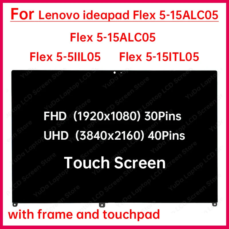 15.6" Laptop LCD Touch Screen For Lenovo ideapad Flex 5-15ALC05 15IIL05 15ITL05 Display Digitizer + Frame Assembly Replacement Lenovo laptop repair parts