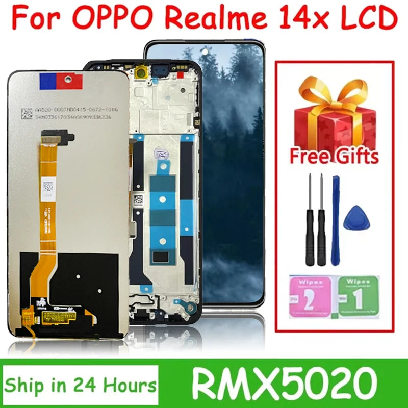 6.67"Screen For Oppo Realme 14x RMX5020 LCD Display Screen Frame Touch Digitizer For Realme 14X 5G Display Frame Oppo phone repair parts Realme phone repair parts
