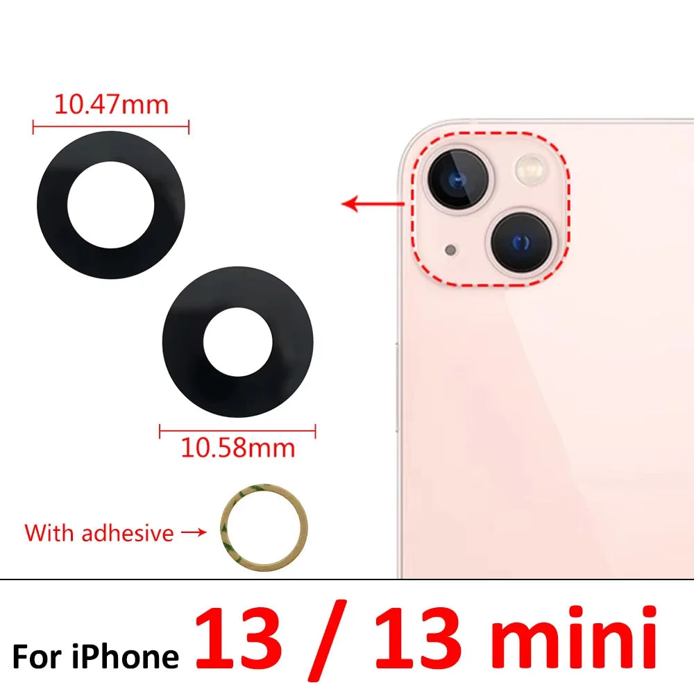 100Pcs/Lot, Rear Back Camera Glass Lens For iPhone 11 12 13 14 15 16 17 Pro Max Plus Mini With Adhesive Sticker iPhone phone repair parts