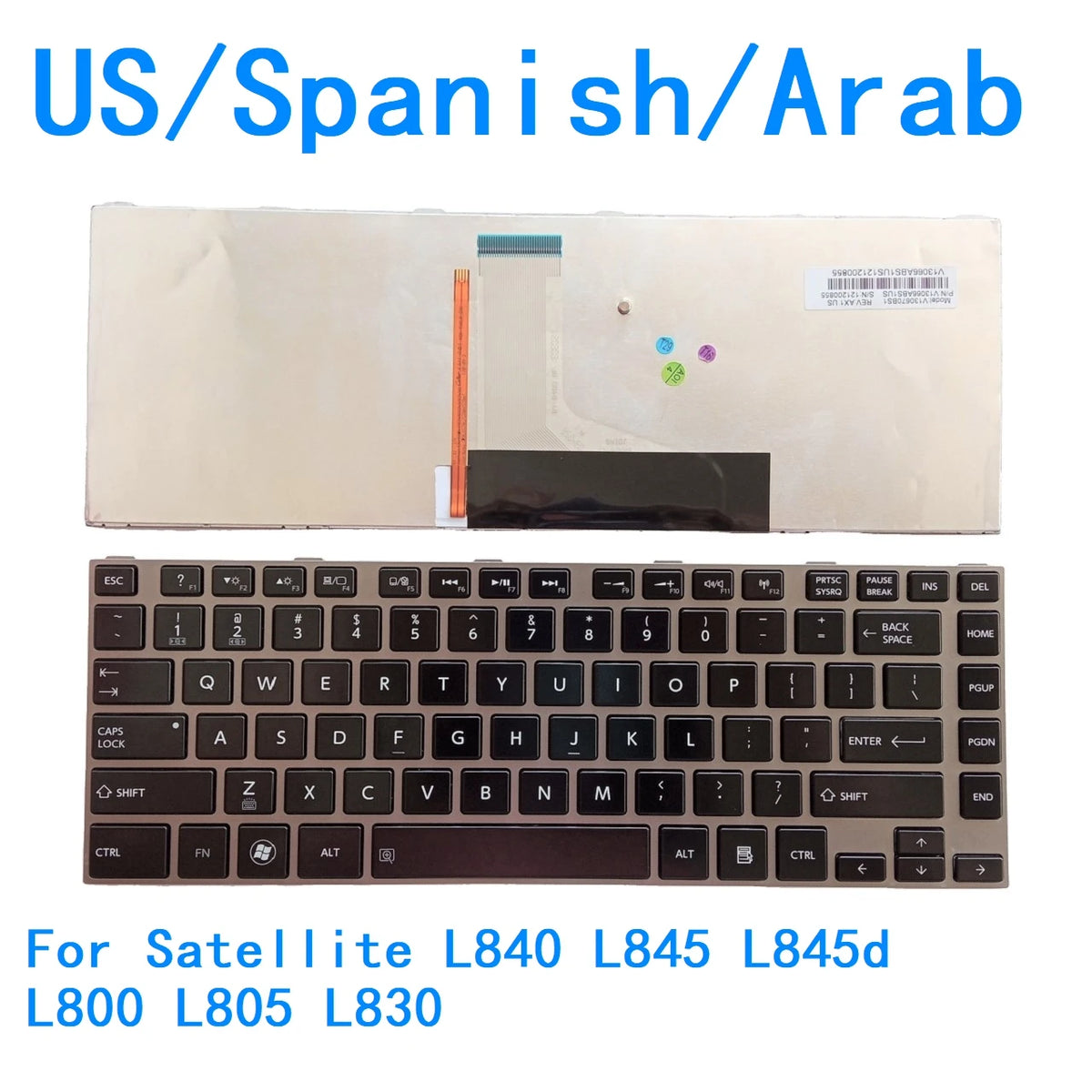 New US Spanish Arab Language  Backlit Keyboard For Toshiba Satellite L840 L845 L845d L800 L805 L830 Replacement Keyboard