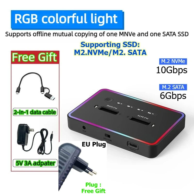 Dual Protocol m.2 ssd case Ssd Docking Station Type C USB 20Gbps offline clone  for PCIe NVME SATA 2 dual bay SSD enclosure Laptop Accessories