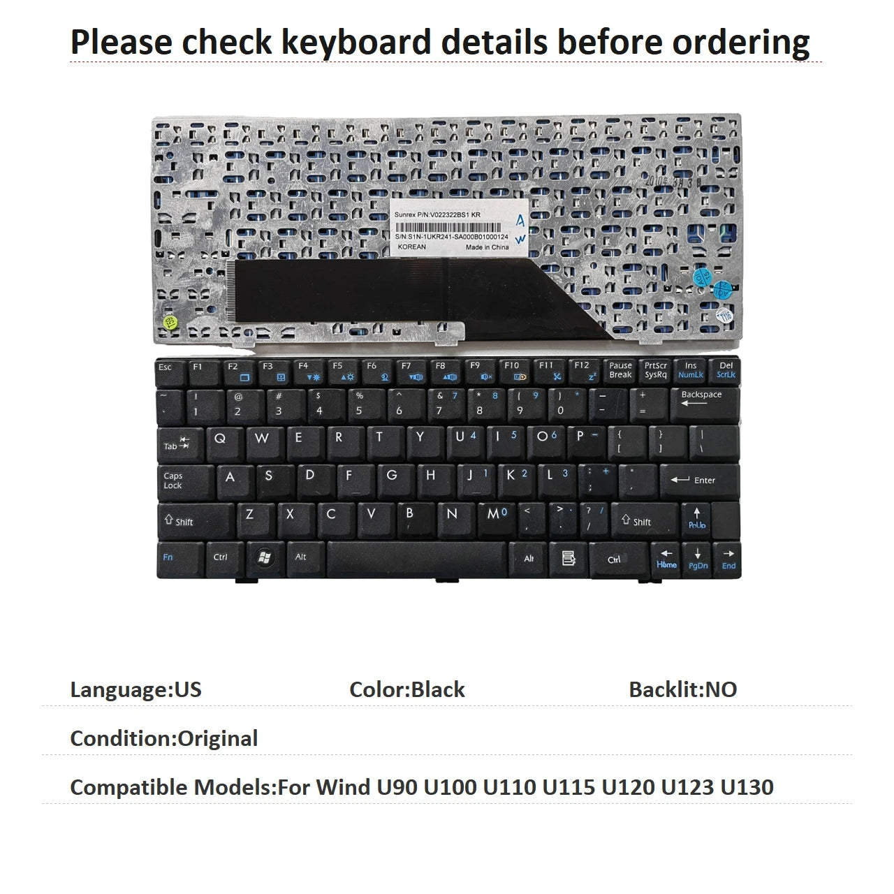 New US Russian Spanish Language  Keyboard For MSI Wind U90 U100 U110 U115 U120 U123 U130 Notebook PC Replacement Keyboard MSI laptop repair parts