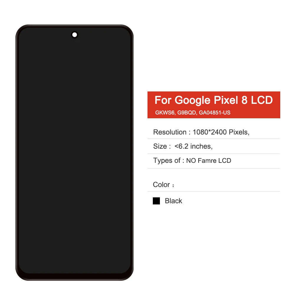 For Google Pixel 8 GKWS6 G9BQD,GA04851-US GZPFO GPJ41 LCD Display Touch Screen Digitizer Assembly With Frame 100% Teseted Google phone repair parts