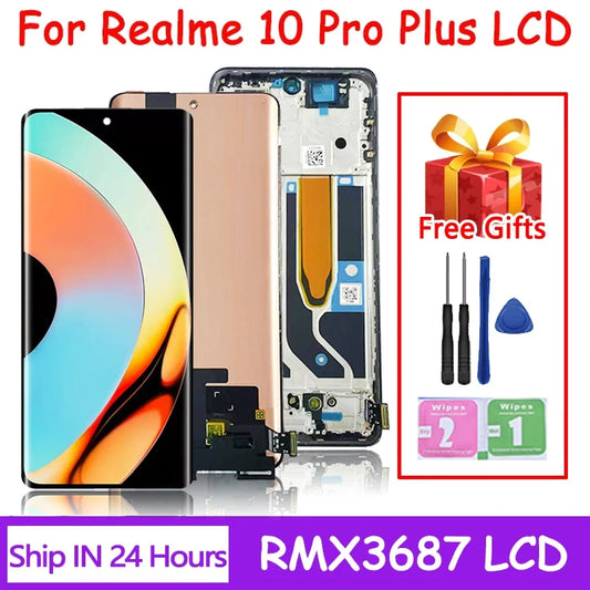 6.7“AMOLED For Oppo Realme 10 Pro+ Plus RMX3687 RMX3686 LCD Display Touch Screen Digitizer Assembly  Oppo phone repair parts